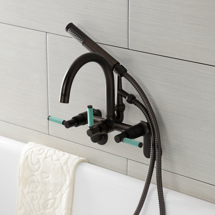 Kingston Sona AE8155DKL - Kaiser Three-Handle 2-Hole Tub Wall Mount Clawfoot Tub Faucet with Hand Shower, Oil Rubbed Bronze