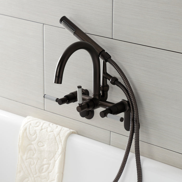 Kingston Sona AE8155DKL - Kaiser Three-Handle 2-Hole Tub Wall Mount Clawfoot Tub Faucet with Hand Shower, Oil Rubbed Bronze
