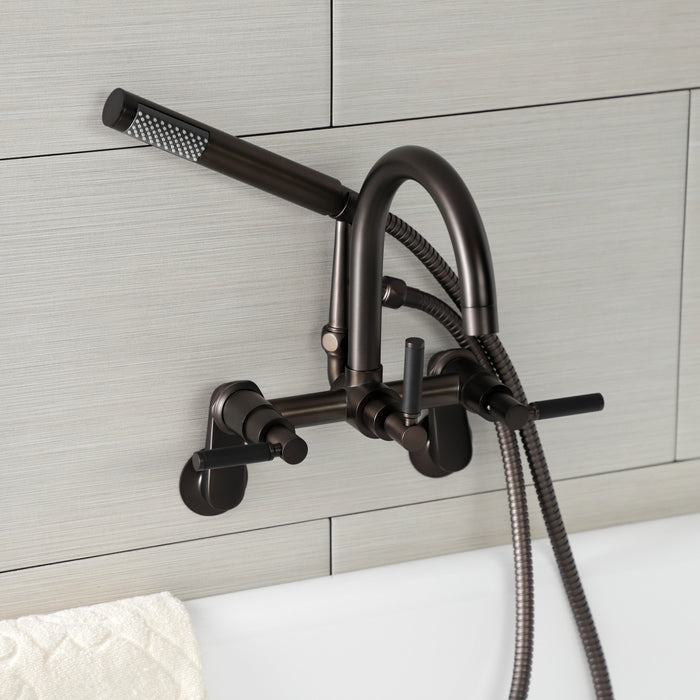 Kingston Sona AE8155DKL - Kaiser Three-Handle 2-Hole Tub Wall Mount Clawfoot Tub Faucet with Hand Shower, Oil Rubbed Bronze