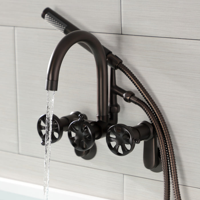 Belknap AE8155RX Three-Handle 2-Hole Tub Wall Mount Clawfoot Tub Faucet with Hand Shower, Oil Rubbed Bronze