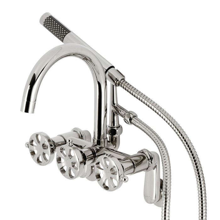 Belknap AE8156RX Three-Handle 2-Hole Tub Wall Mount Clawfoot Tub Faucet with Hand Shower, Polished Nickel