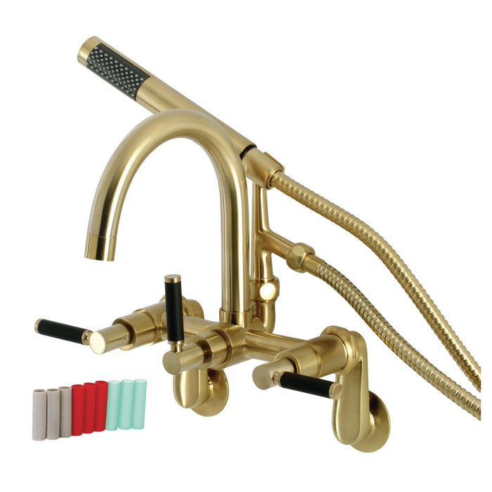 Kaiser AE8157DKL Three-Handle 2-Hole Tub Wall Mount Clawfoot Tub Faucet with Hand Shower, Brushed Brass