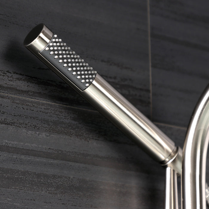 Kingston Sona AE8158RKX - Webb Three-Handle 2-Hole Adjustable Wall Mount Clawfoot Tub Faucet with Knurled Handle and Hand Shower, Brushed Nickel