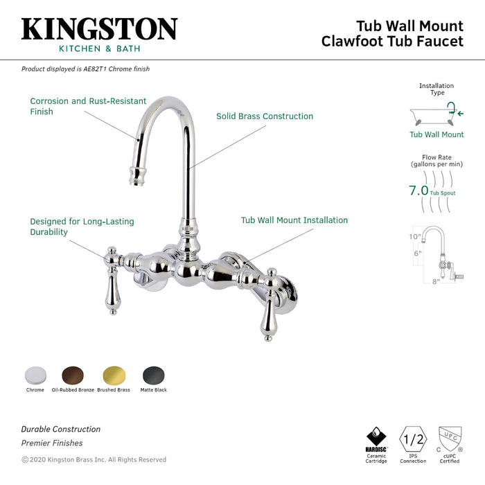 Aqua Vintage AE81T7 Two-Handle 2-Hole Tub Wall Mount Clawfoot Tub Faucet, Brushed Brass