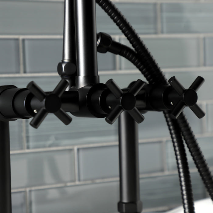 Kingston Sona AE8400DX - Concord Three-Handle 2-Hole Deck-Mount Clawfoot Tub Faucet with Hand Shower, Matte Black