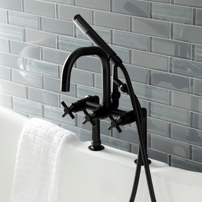 Kingston Sona AE8400DX - Concord Three-Handle 2-Hole Deck-Mount Clawfoot Tub Faucet with Hand Shower, Matte Black