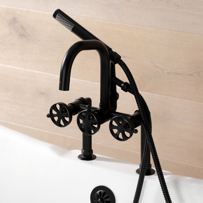 Kingston Sona AE8400RX - Belknap Three-Handle 2-Hole Deck-Mount Clawfoot Tub Faucet with Hand Shower, Matte Black
