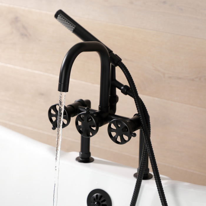 Kingston Sona AE8400RX - Belknap Three-Handle 2-Hole Deck-Mount Clawfoot Tub Faucet with Hand Shower, Matte Black