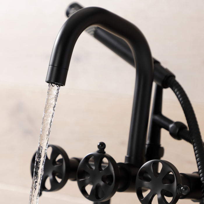 Kingston Sona AE8400RX - Belknap Three-Handle 2-Hole Deck-Mount Clawfoot Tub Faucet with Hand Shower, Matte Black