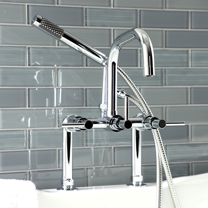 Kingston Sona AE8401DL - Concord Three-Handle 2-Hole Deck-Mount Clawfoot Tub Faucet with Hand Shower, Polished Chrome