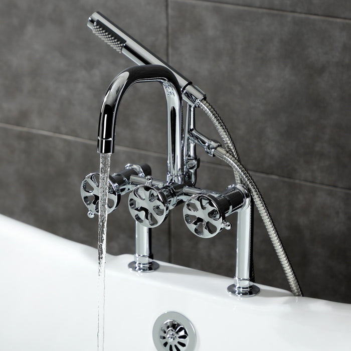 Kingston Sona AE8401RX - Belknap Three-Handle 2-Hole Deck-Mount Clawfoot Tub Faucet with Hand Shower, Polished Chrome