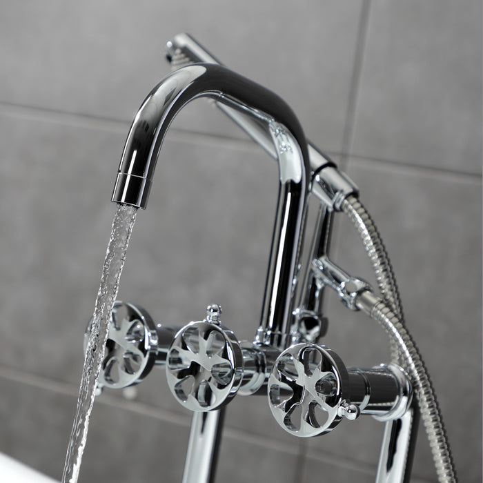 Kingston Sona AE8401RX - Belknap Three-Handle 2-Hole Deck-Mount Clawfoot Tub Faucet with Hand Shower, Polished Chrome