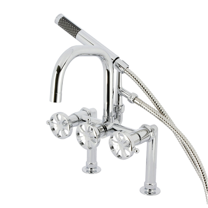 Belknap AE8401RX Three-Handle 2-Hole Deck Mount Clawfoot Tub Faucet with Hand Shower, Polished Chrome
