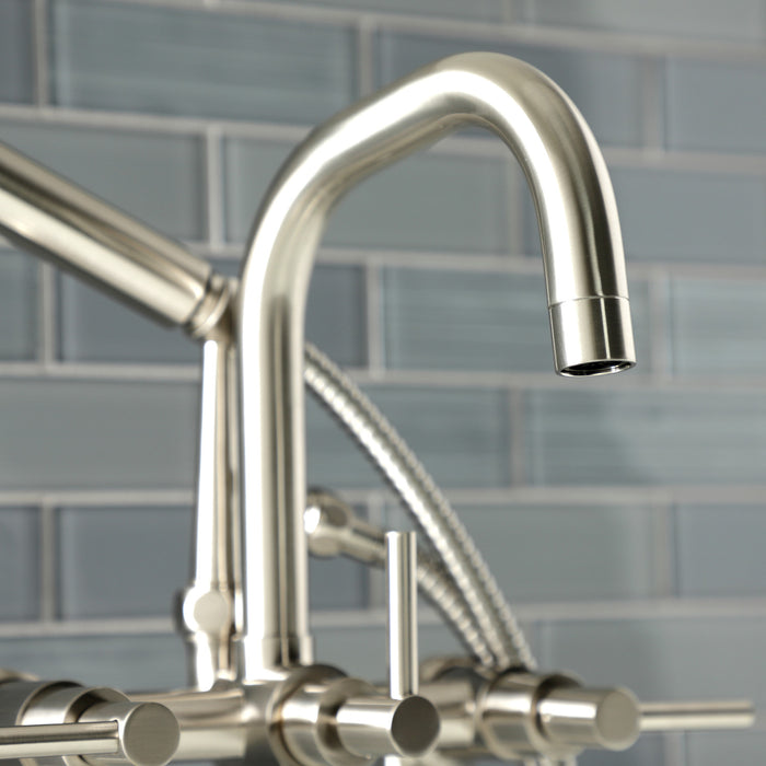 Kingston Sona AE8408DL - Concord Three-Handle 2-Hole Deck-Mount Clawfoot Tub Faucet with Hand Shower, Brushed Nickel