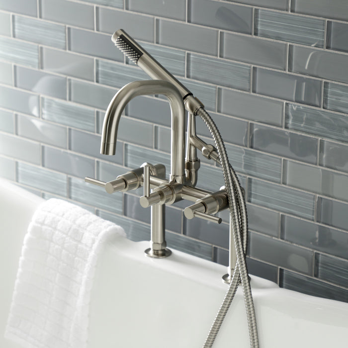 Kingston Sona AE8408DL - Concord Three-Handle 2-Hole Deck-Mount Clawfoot Tub Faucet with Hand Shower, Brushed Nickel