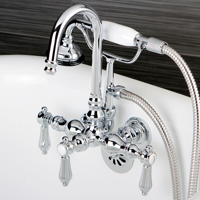 Kingston Heirloom AE8T1BAL - Heirloom Three-Handle 2-Hole Tub Wall Mount Clawfoot Tub Faucet with Hand Shower, Polished Chrome