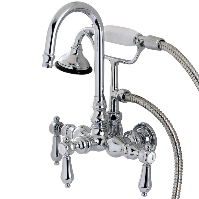 Kingston Heirloom AE8T1BAL - Heirloom Three-Handle 2-Hole Tub Wall Mount Clawfoot Tub Faucet with Hand Shower, Polished Chrome