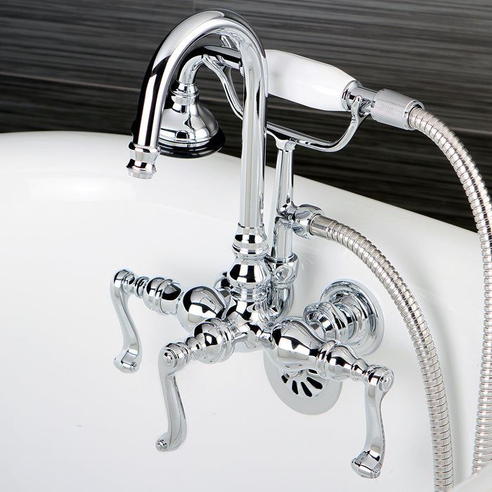Kingston Tulare AE8T1FL - Royale Three-Handle 2-Hole Tub Wall Mount Clawfoot Tub Faucet with Hand Shower, Polished Chrome