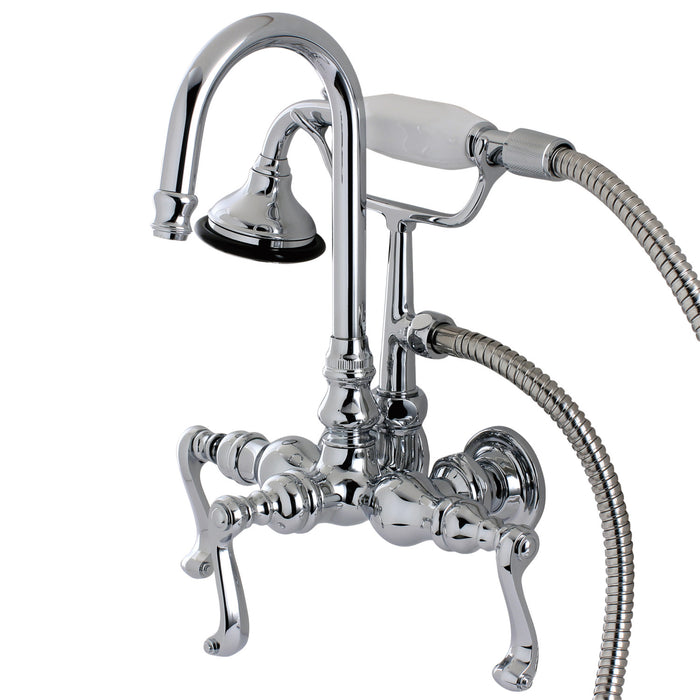 Kingston Tulare AE8T1FL - Royale Three-Handle 2-Hole Tub Wall Mount Clawfoot Tub Faucet with Hand Shower, Polished Chrome