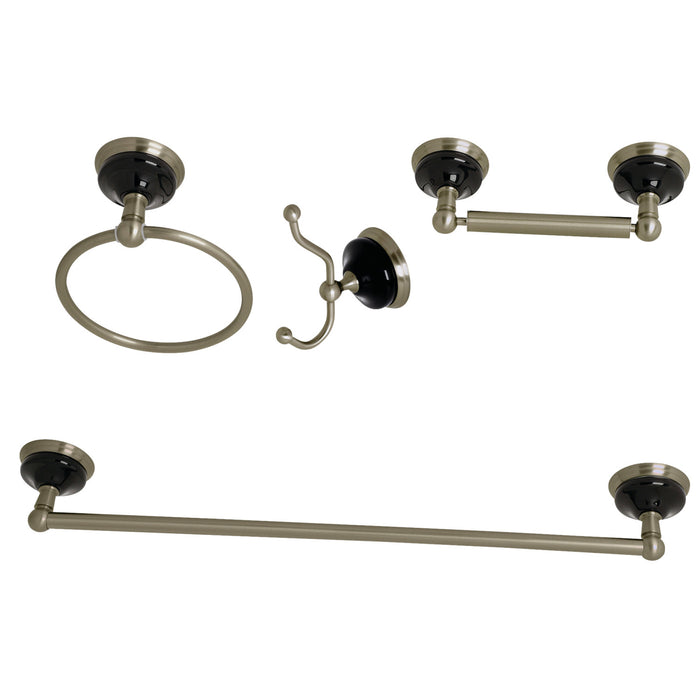 Kingston Heirloom BAK9112478BN - Water Onyx 4-Piece 18-Inch Towel Bar Bathroom Accessory Set, Brushed Nickel