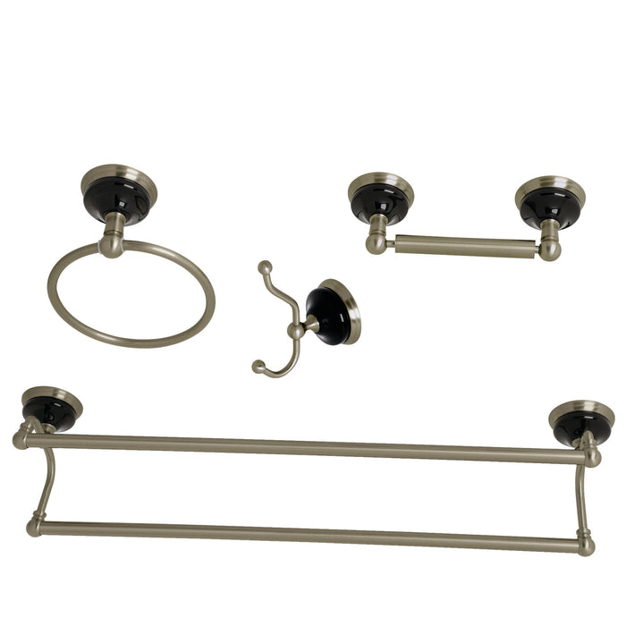 Kingston Heirloom BAK9113478BN - Water Onyx 4-Piece 24-Inch Dual Towel Bar Bathroom Accessory Set, Brushed Nickel