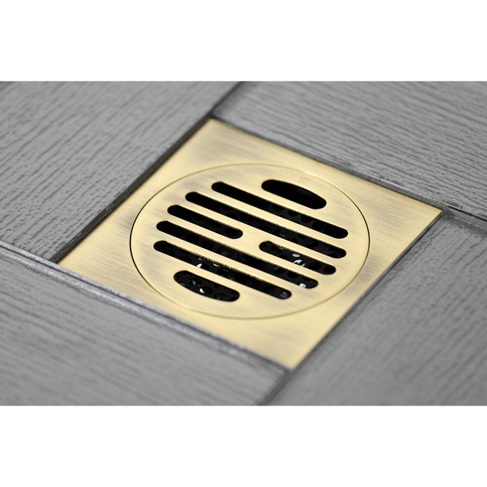 Watercourse BSF4262AB 4-Inch Square Grid Shower Drain with Hair Catcher, Antique Brass