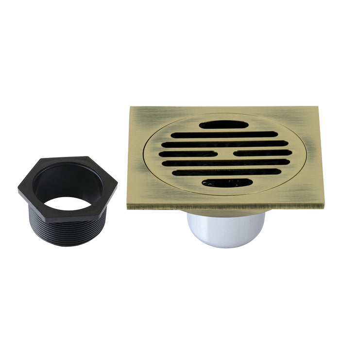 Watercourse BSF4262AB 4-Inch Square Grid Shower Drain with Hair Catcher, Antique Brass