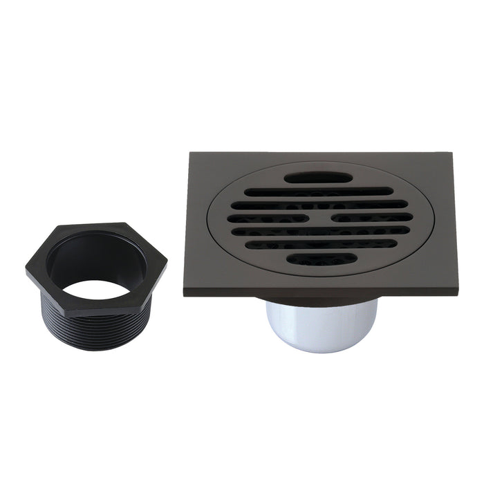 Kingston Watercourse BSF4262ORB Symmetric 4-Inch Brass Square Grid Shower Drain with Flange and Hair Trap, Oil Rubbed Bronze