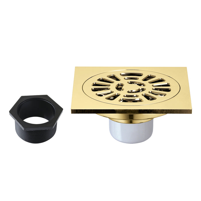 Kingston Watercourse BSF4267PB 4-Inch Brass Square Grid Shower Drain with Flange, Polished Brass