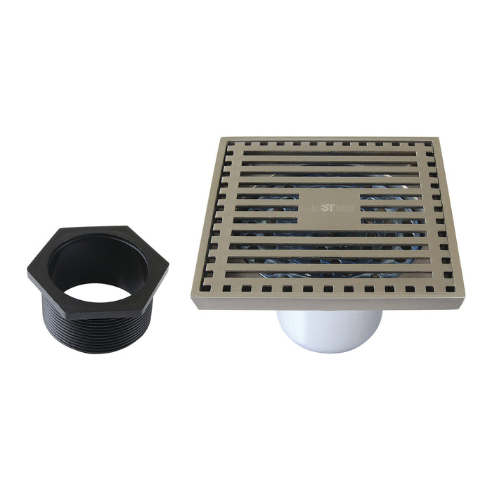 Watercourse BSF4464BN 4-Inch Brass Square Grid Shower Drain with Flange and Hair Trap, Brushed Nickel