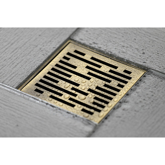 Kingston Watercourse BSF6310AB Transit 4-Inch Brass Square Grid Shower Drain with Flange and Hair Trap, Antique Brass