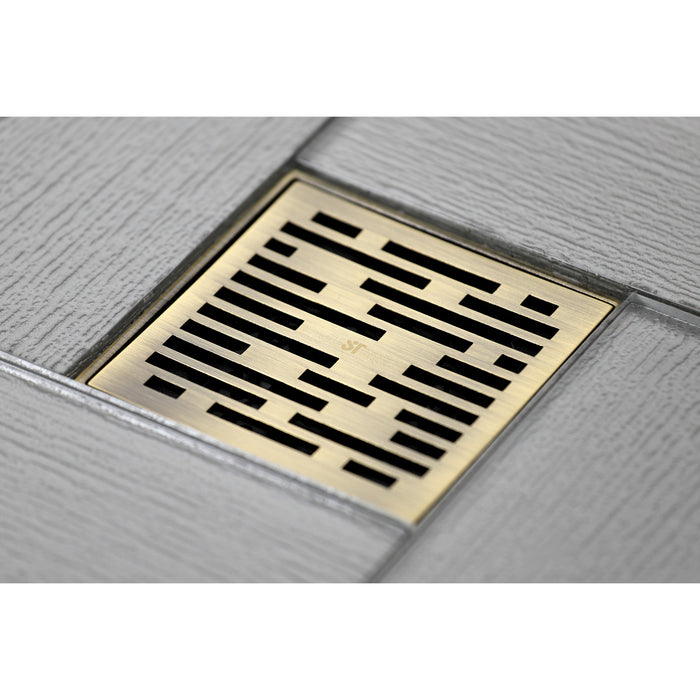 Kingston Watercourse BSF6310AB Transit 4-Inch Brass Square Grid Shower Drain with Flange and Hair Trap, Antique Brass