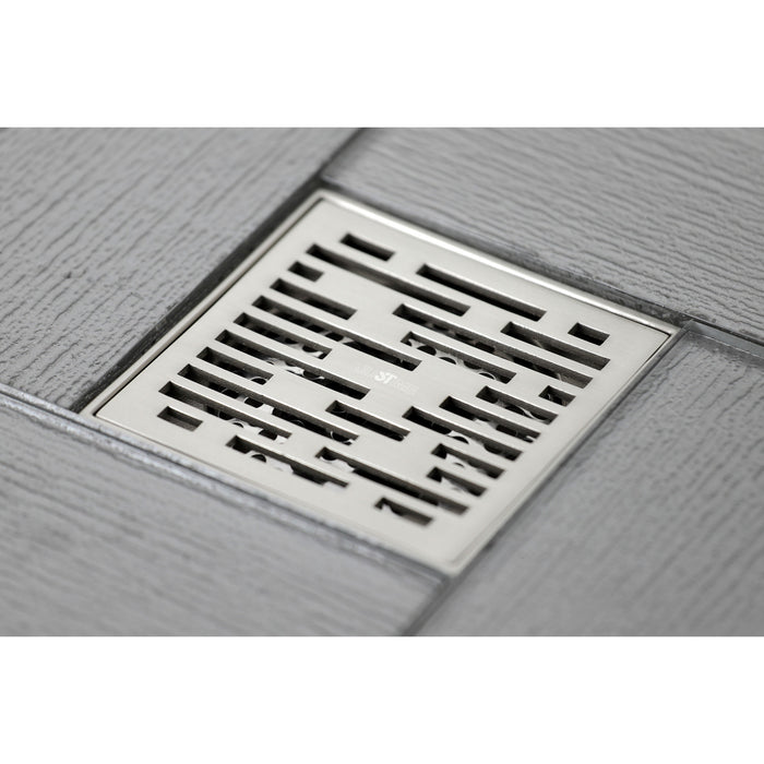 Kingston Watercourse BSF6310BN Transit 4-Inch Brass Square Grid Shower Drain with Flange and Hair Trap, Brushed Nickel