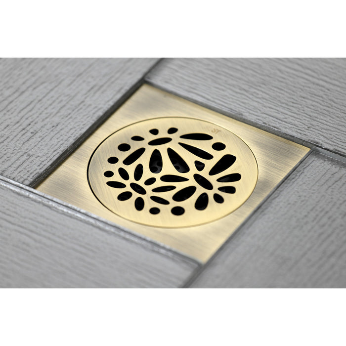 Watercourse BSF6360AB 4-Inch Square Grid Shower Drain with Hair Catcher, Antique Brass
