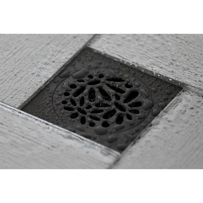Kingston Watercourse BSF6360ORB Floral 4-Inch Brass Square Grid Shower Drain with Flange and Hair Trap, Oil Rubbed Bronze