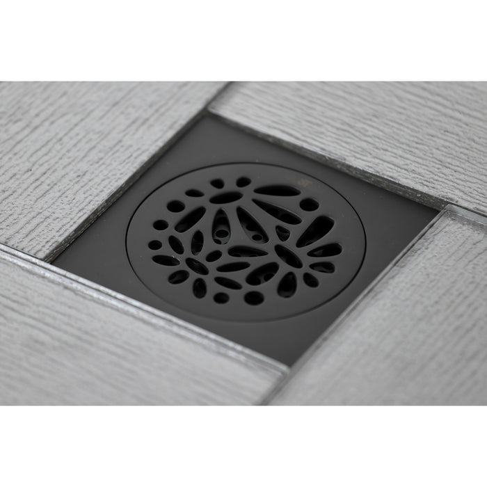 Kingston Watercourse BSF6360ORB Floral 4-Inch Brass Square Grid Shower Drain with Flange and Hair Trap, Oil Rubbed Bronze