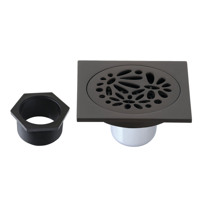 Kingston Watercourse BSF6360ORB Floral 4-Inch Brass Square Grid Shower Drain with Flange and Hair Trap, Oil Rubbed Bronze