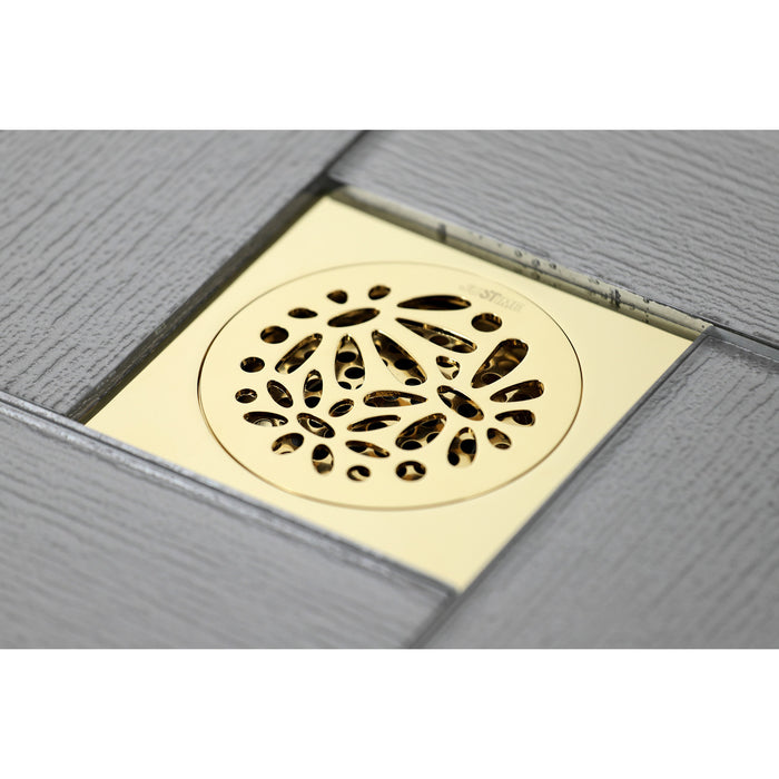Watercourse BSF6360PB 4-Inch Square Grid Shower Drain with Hair Catcher, Polished Brass