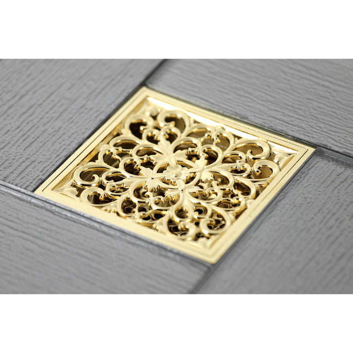 Watercourse BSF9771PB 4-Inch Square Grid Shower Drain with Hair Catcher, Polished Brass