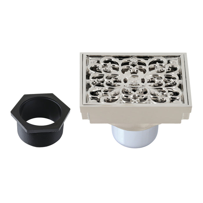 Watercourse BSF9771PN 4-Inch Square Grid Shower Drain with Hair Catcher, Polished Nickel