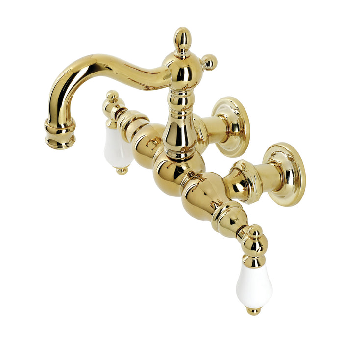 Kingston Heirloom CA1005T2 - Heritage Two-Handle 2-Hole Tub Wall Mount Clawfoot Tub Faucet, Polished Brass