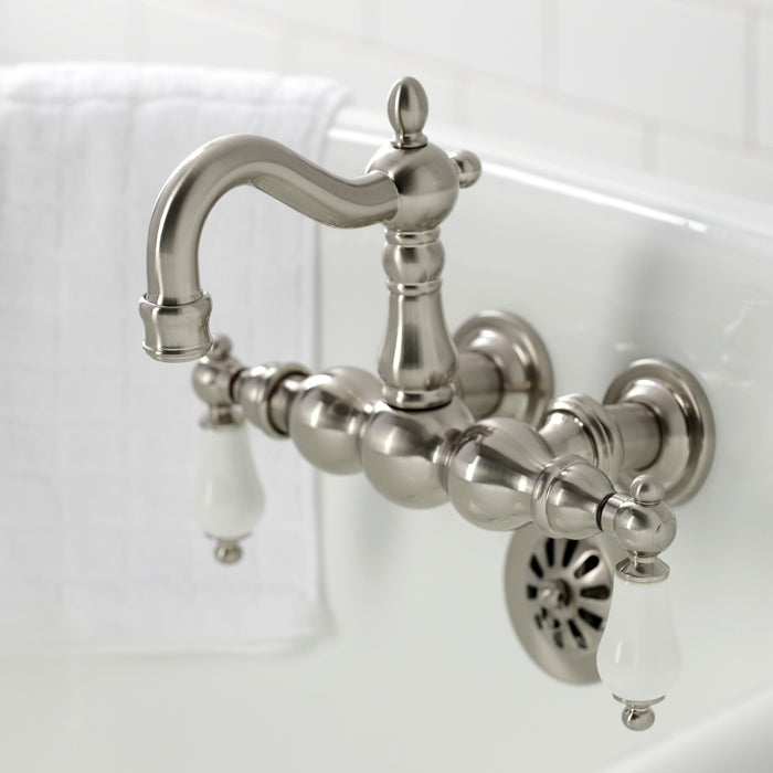 Kingston Heirloom CA1005T8 - Heritage Two-Handle 2-Hole Tub Wall Mount Clawfoot Tub Faucet, Brushed Nickel
