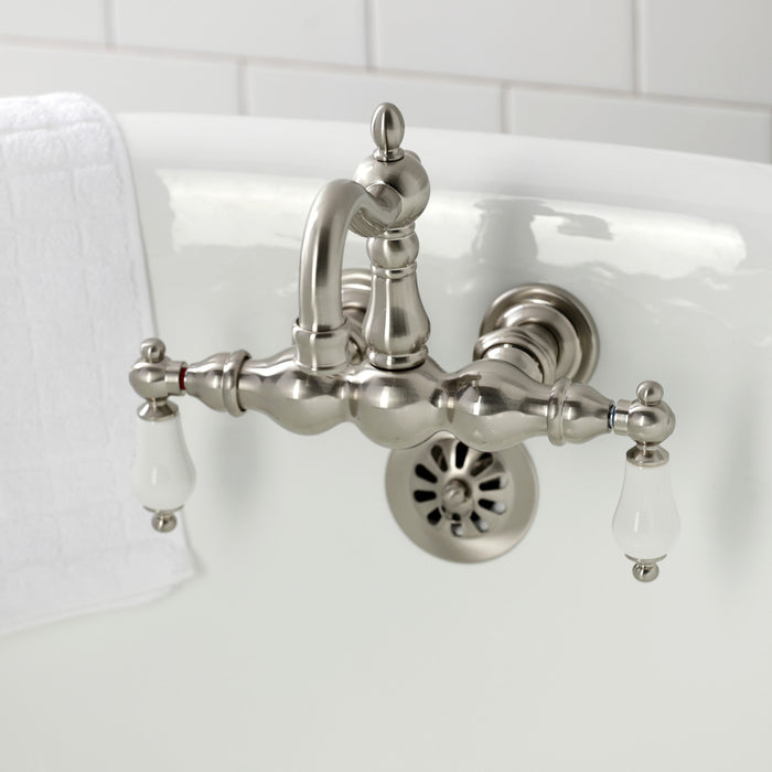 Kingston Heirloom CA1005T8 - Heritage Two-Handle 2-Hole Tub Wall Mount Clawfoot Tub Faucet, Brushed Nickel