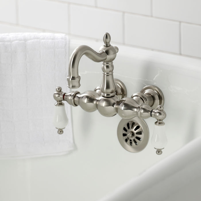 Kingston Heirloom CA1005T8 - Heritage Two-Handle 2-Hole Tub Wall Mount Clawfoot Tub Faucet, Brushed Nickel
