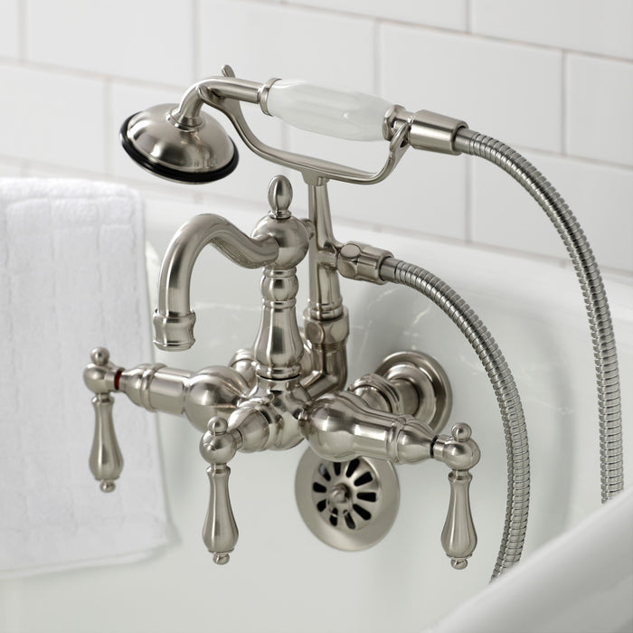 Heritage CA1007T8 Three-Handle 2-Hole Tub Wall Mount Clawfoot Tub Faucet with Hand Shower, Brushed Nickel