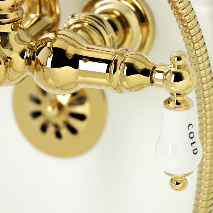 Kingston Heirloom CA1009T2 - Heritage Three-Handle 2-Hole Tub Wall Mount Clawfoot Tub Faucet with Hand Shower, Polished Brass