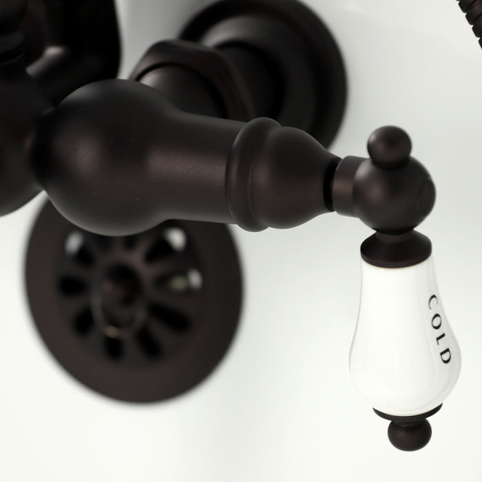 Kingston Heirloom CA1009T5 - Heritage Three-Handle 2-Hole Tub Wall Mount Clawfoot Tub Faucet with Hand Shower, Oil Rubbed Bronze