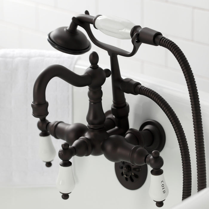 Kingston Heirloom CA1009T5 - Heritage Three-Handle 2-Hole Tub Wall Mount Clawfoot Tub Faucet with Hand Shower, Oil Rubbed Bronze
