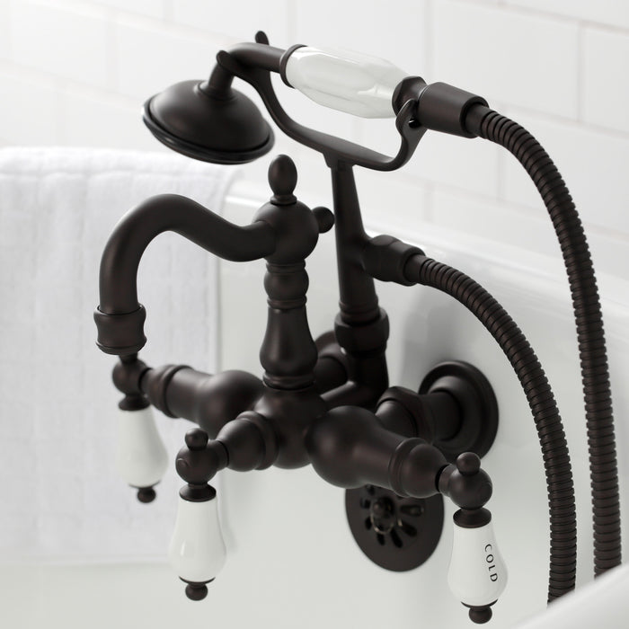 Heritage CA1009T5 Three-Handle 2-Hole Tub Wall Mount Clawfoot Tub Faucet with Hand Shower, Oil Rubbed Bronze