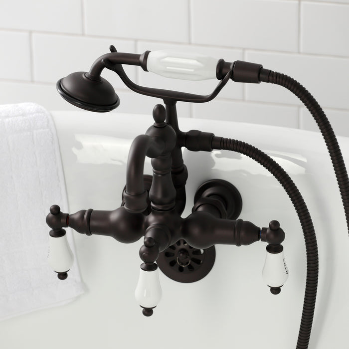 Kingston Heirloom CA1009T5 - Heritage Three-Handle 2-Hole Tub Wall Mount Clawfoot Tub Faucet with Hand Shower, Oil Rubbed Bronze